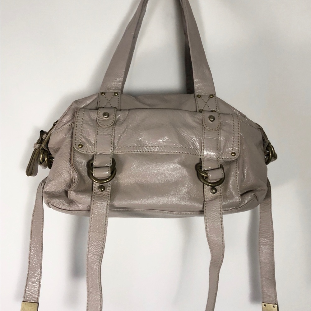 Cynthia Rowley taupe patent leather bag.